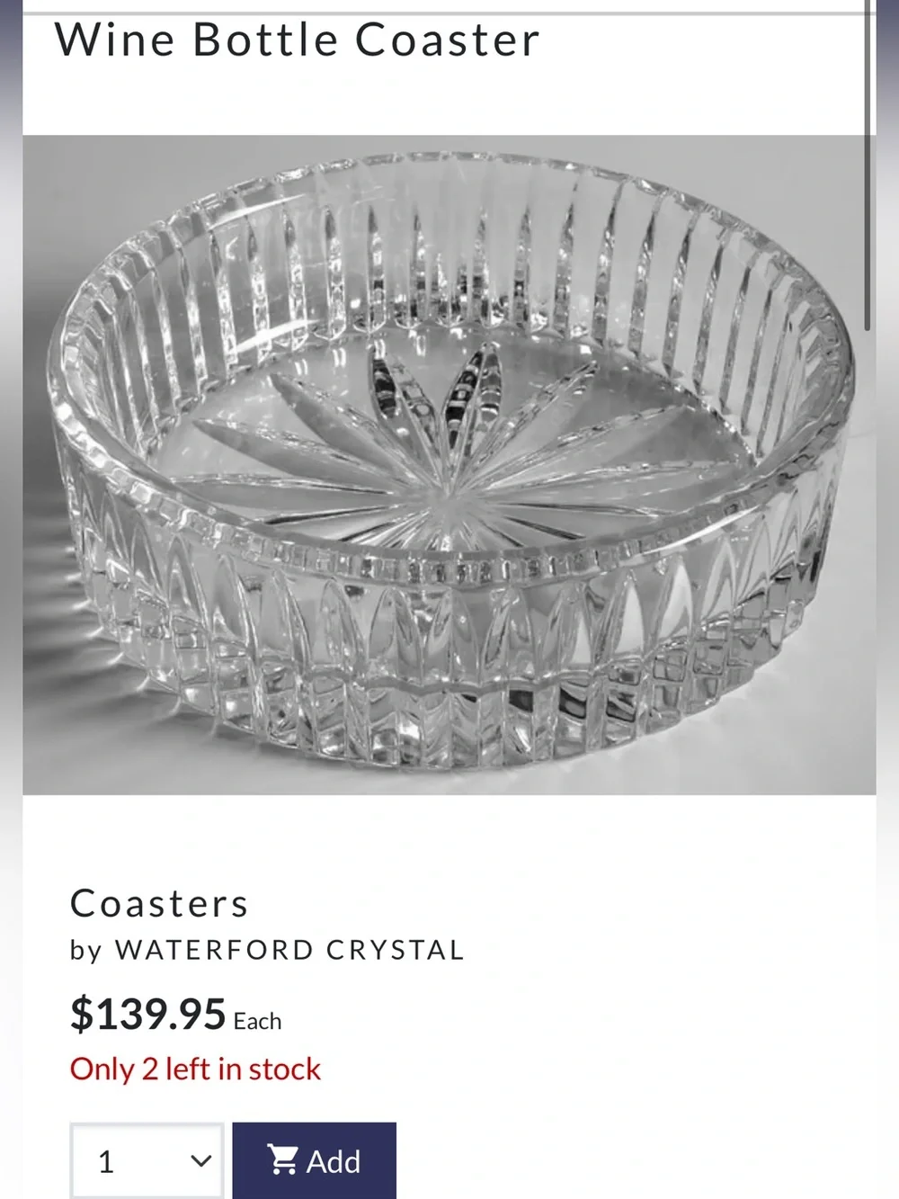 Waterford crystal wine bottle coaster